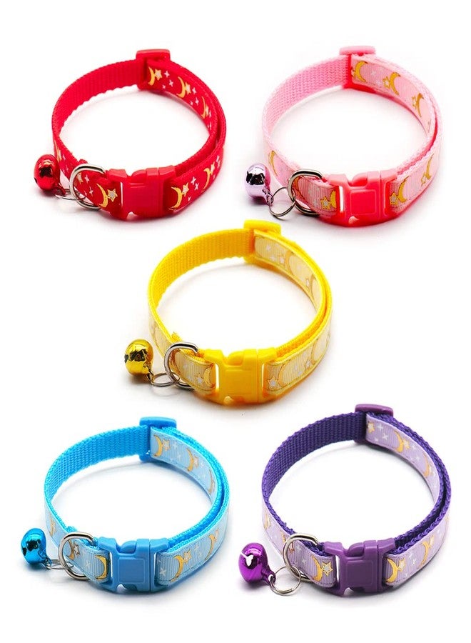 Yitexin 5 PCS Adjustable Moons and Stars Kitten Collars with Bell, Perfect for Pet Supplies, Safety Buckle (5 Colors) - Image 1